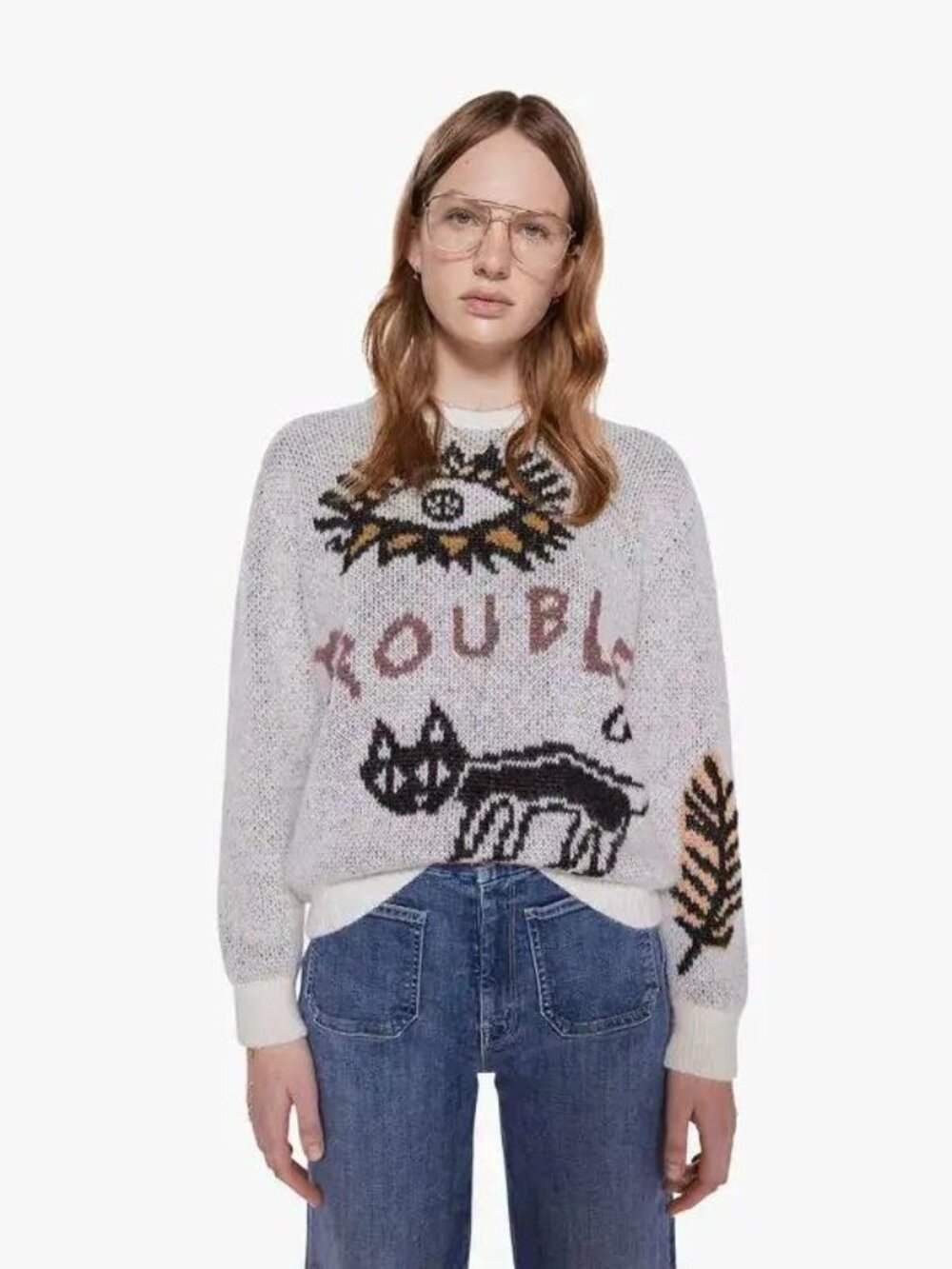 MOTHER The Jumper Trouble Graphic Alpaca Sweater Cat Eye